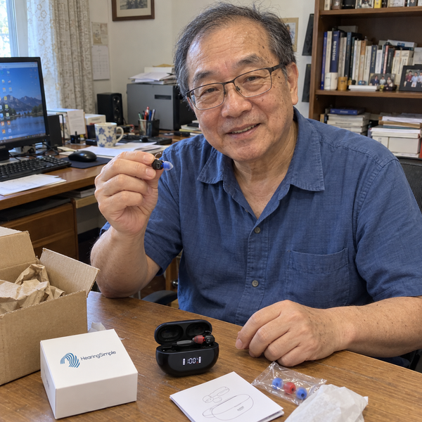 Customer unboxing Hearing Simple hearing aids at home