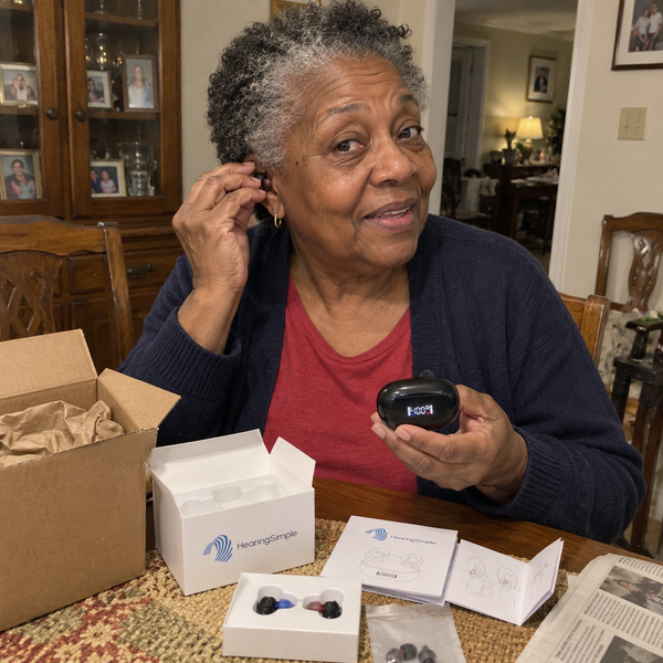 Customer unboxing Hearing Simple hearing aids at home