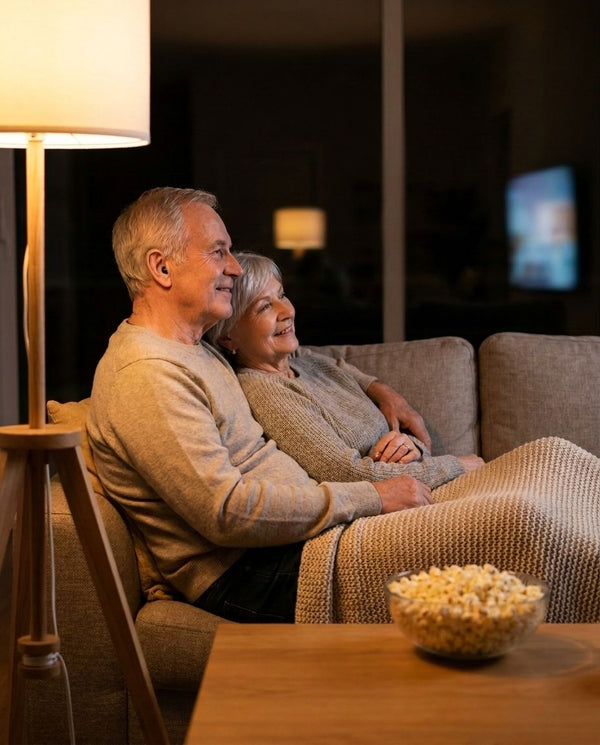 Couple relaxing on the sofa in the evening