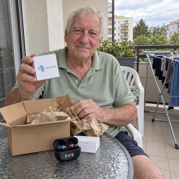 Customer unboxing Hearing Simple hearing aids at home